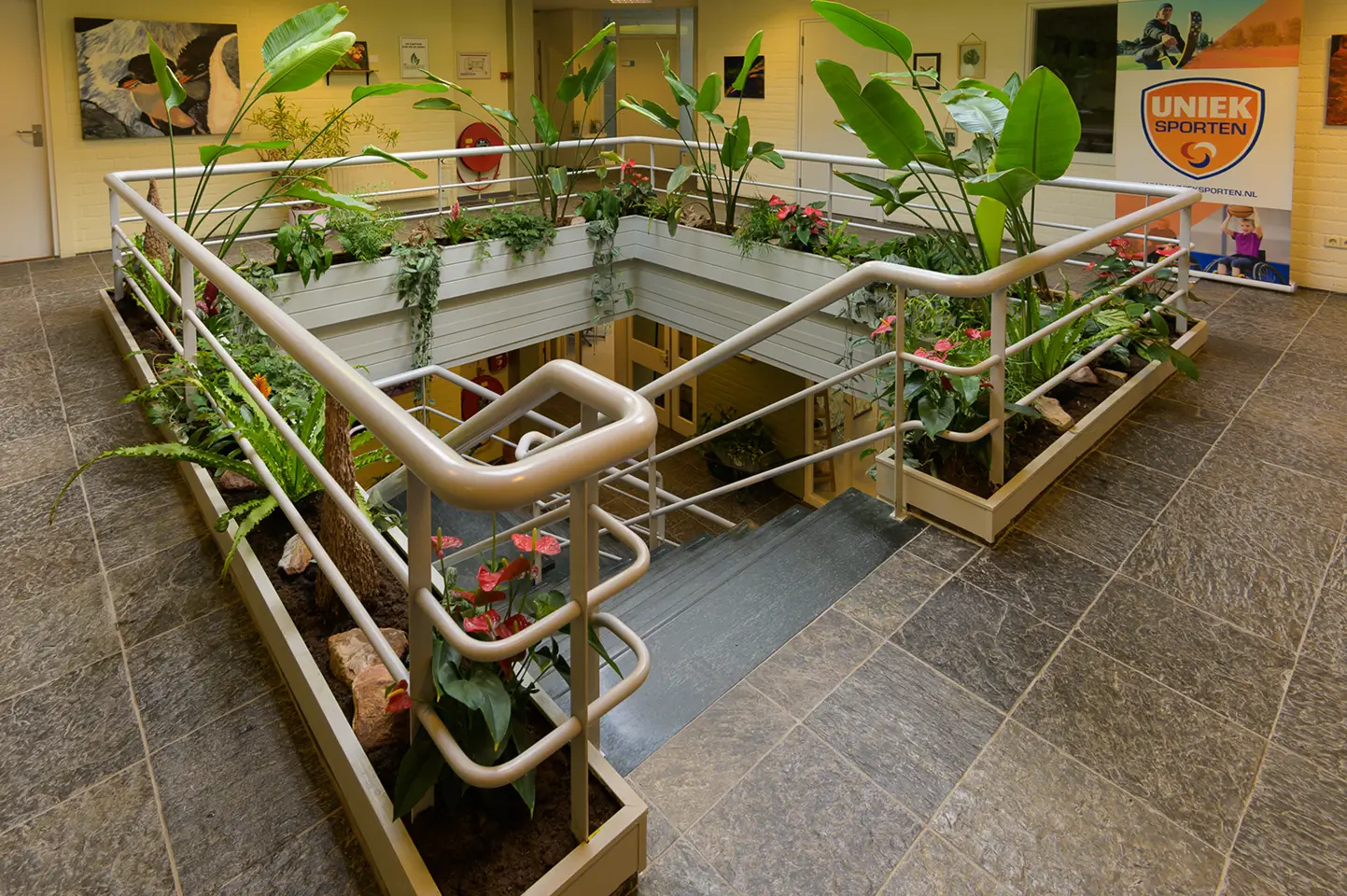 Overzicht van de beplanting in het trappenhuis